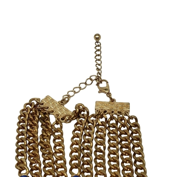 Multilayered Gold Toned Chain with Blue Accent Pieces Necklace Costume - Picture 6 of 6